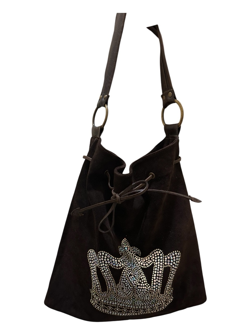 Tammi Lyn Dark Brown Suede Hobo with Crystal Crown Accent
